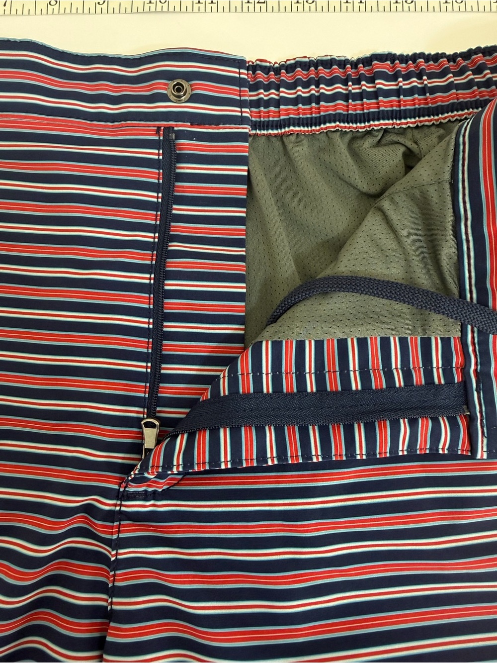 Lands' End Men's 7" Sunset Swim Trunks Red & Navy Stripe Size XL - Picture 8 of 9